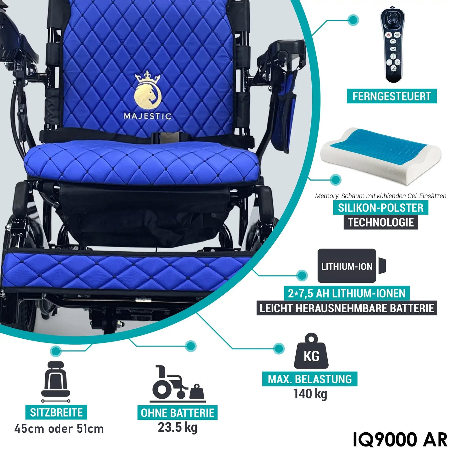 MAJESTIC IQ-9000 AR Ferngesteuerter Elektrischer Rollstuhl Mit Auto-Rückenlehne