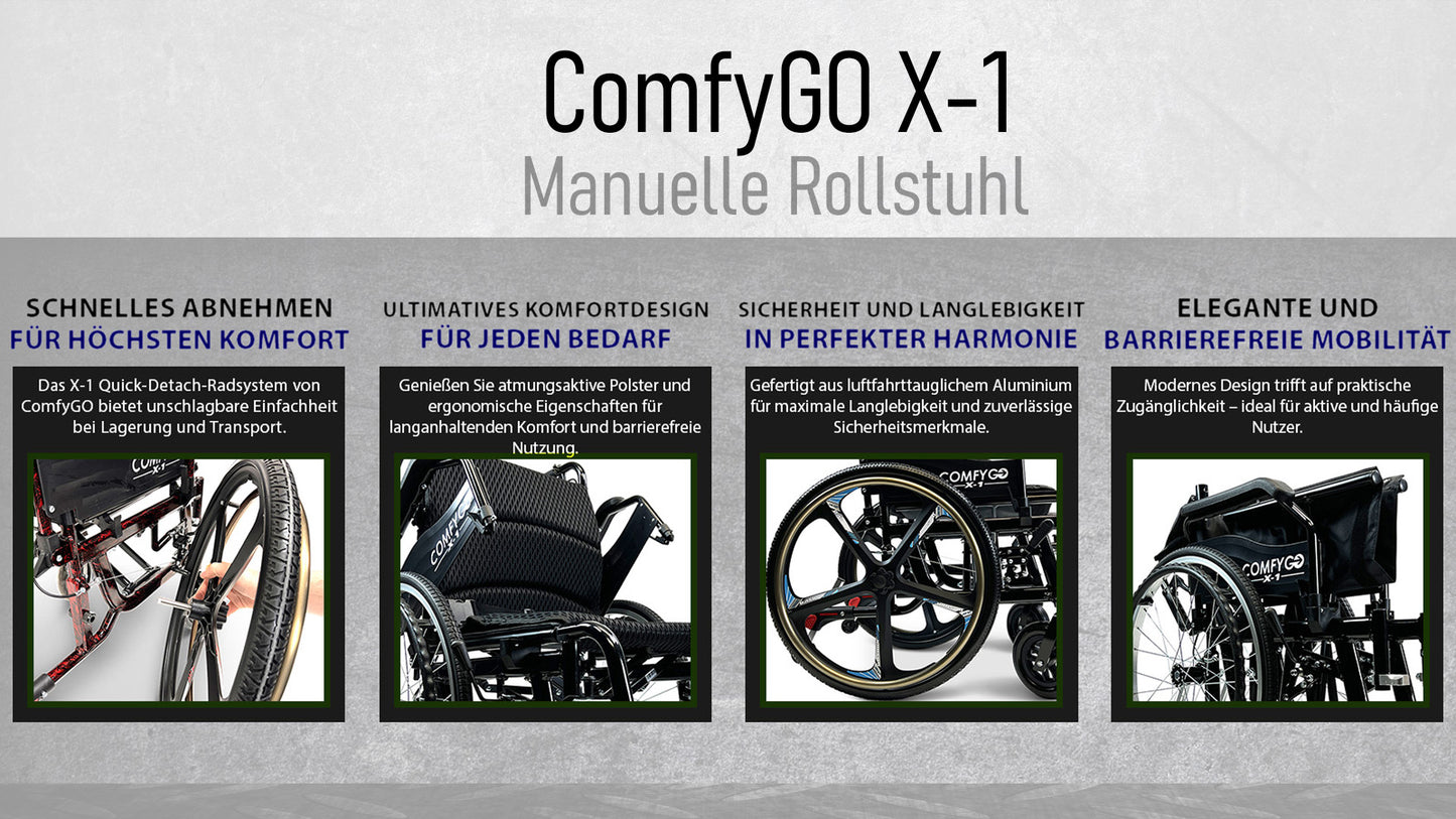 X-1 ComfyGO Leichter Manueller Rollstuhl Mit Schnell Abnehmbaren Rädern